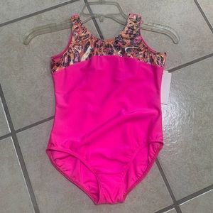 Childs Size 10 Pink Animal Print Gymnastics or Dance Bodysuit Leotard NWT